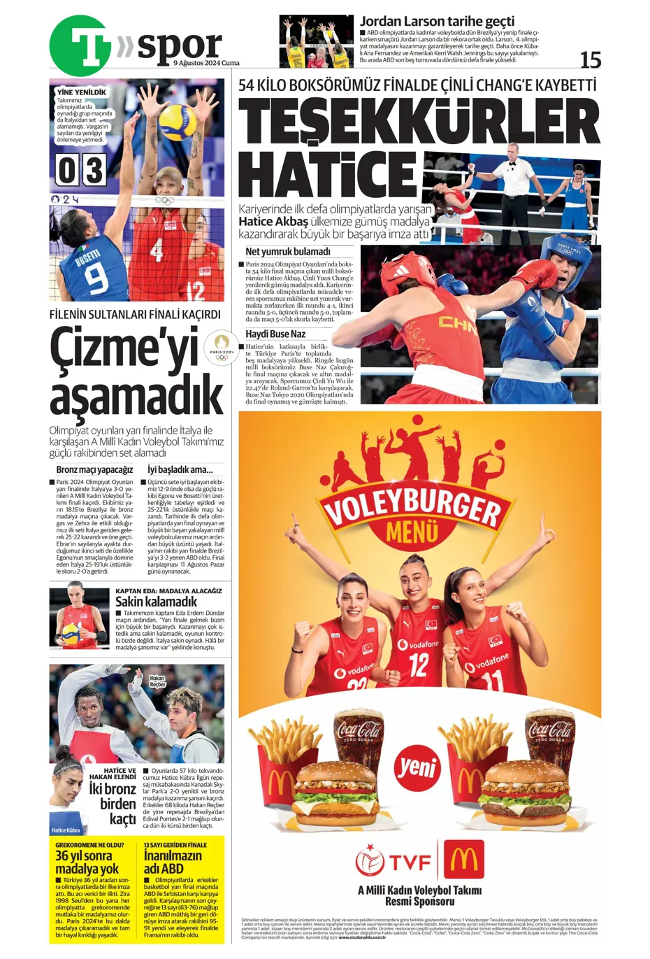 "Sahne şampiyonun" | Sporun manşetleri (9 Ağustos 2024) - 36