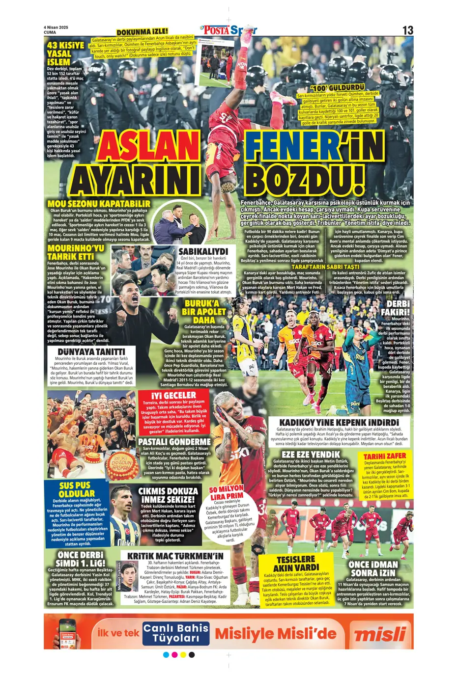 "Derbideki kavgalara ağır fatura" | Sporun manşetleri - 24