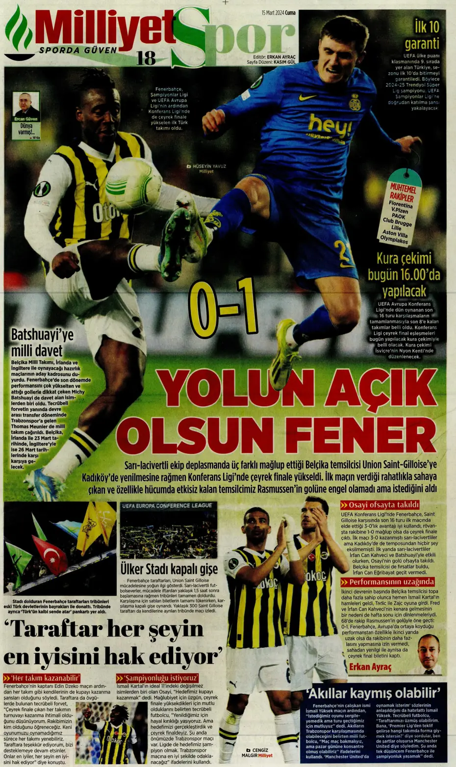 "Atina'ya 4 kaldı" | Sporun manşetleri (15 Mart 2024) - 20 "Atina'ya 4 kaldı" | Sporun manşetleri (15 Mart 2024) - 20