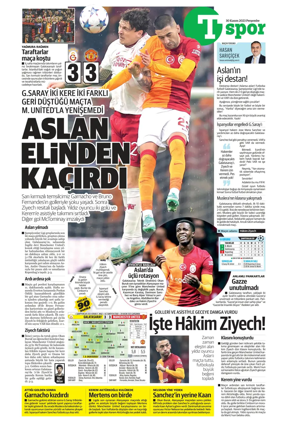 "Çok büyüksün Hakim Bey" | Sporun manşetleri (30 Kasım 2023) - 41