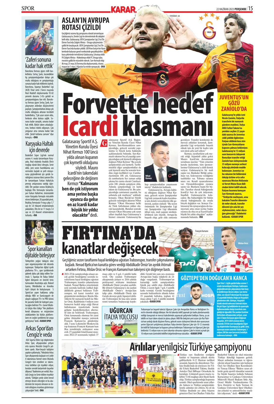 "Aslan'a süper golcü" | Sporun manşetleri (22 Haziran 2023) - 15