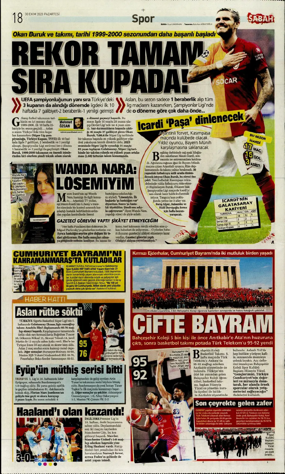 "Fenerbahçe kasırgası" | Sporun manşetleri (30 Ekim 2023) - 23