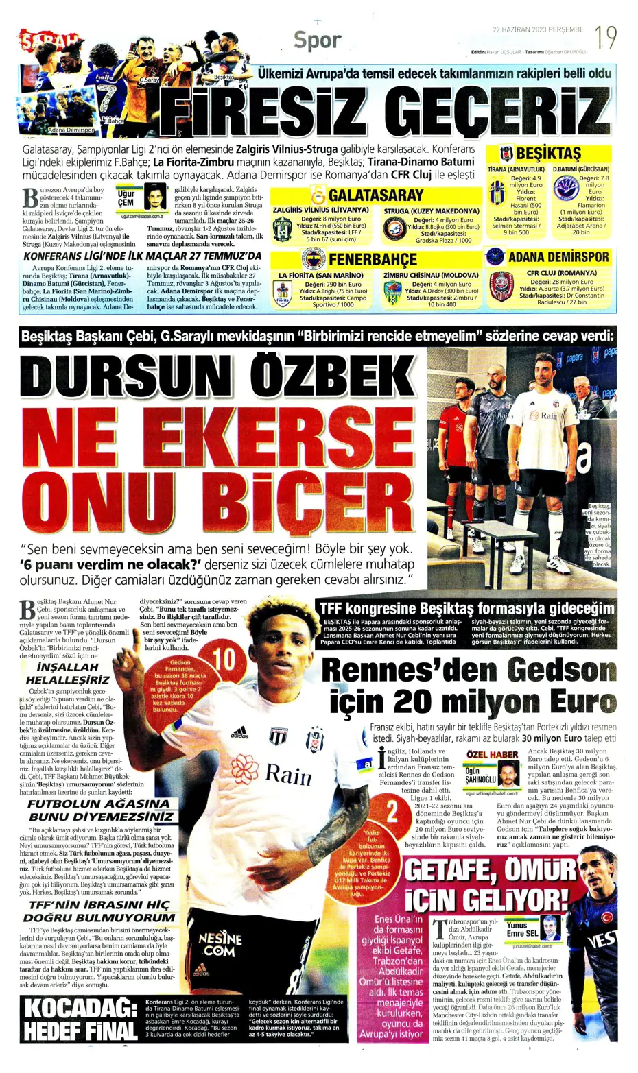"Aslan'a süper golcü" | Sporun manşetleri (22 Haziran 2023) - 17