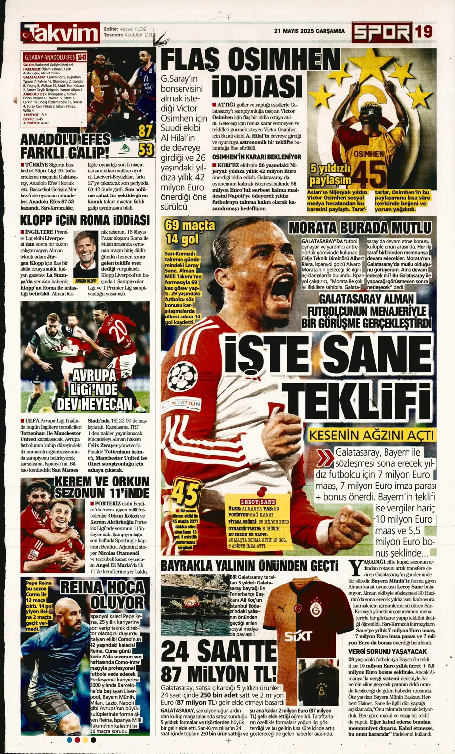 "İşte Sane teklifi" | Sporun manşetleri - 30