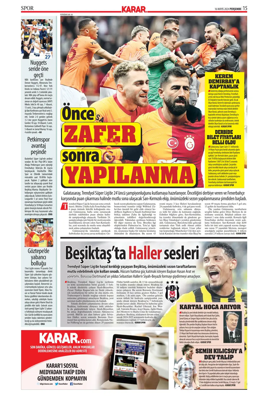 "İlk hedef Preciado" | Sporun manşetleri (16 Mayıs 2024) - 13