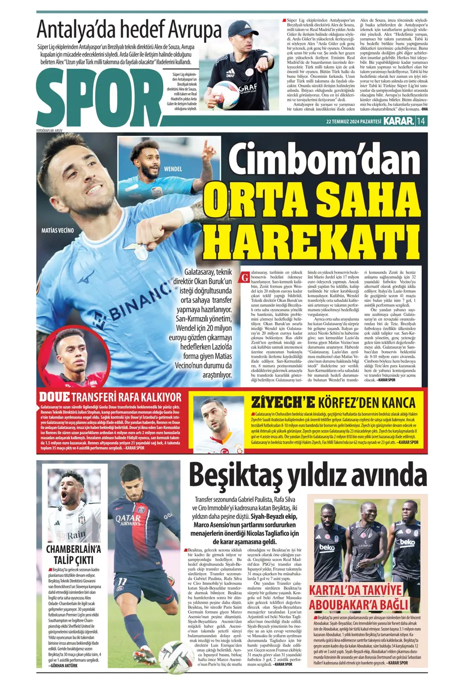 "Kara Kartal'a Asensio müjdesi" | Sporun manşetleri (22 Temmuz 2024) - 16