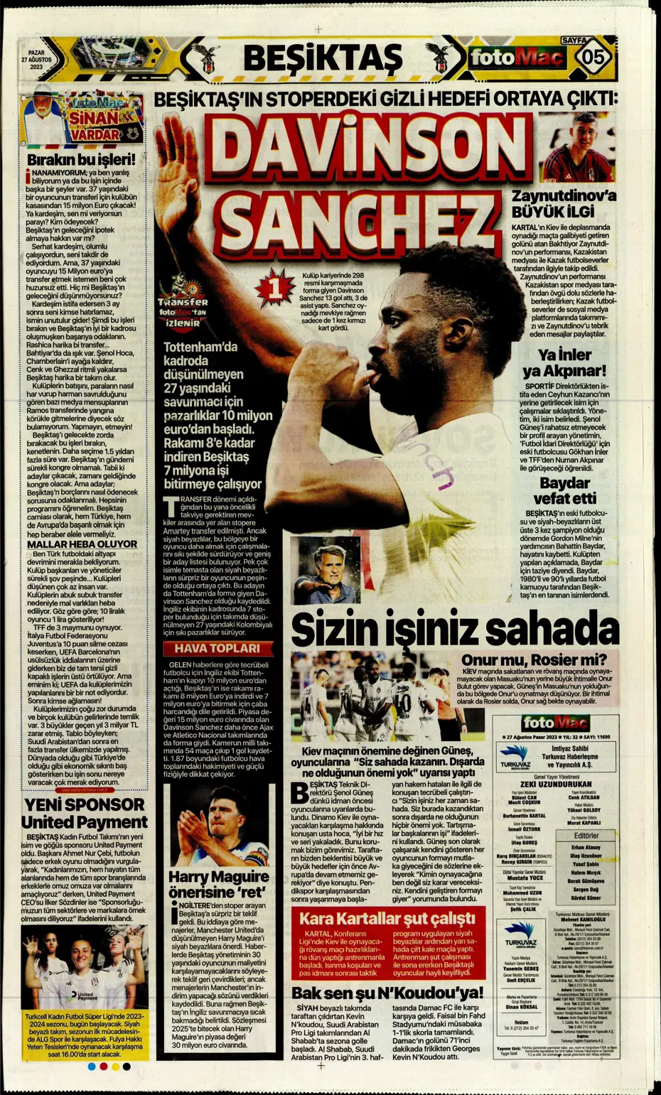 "Mertens sürprizi" | Sporun manşetleri (27 Ağustos 2023) - 17