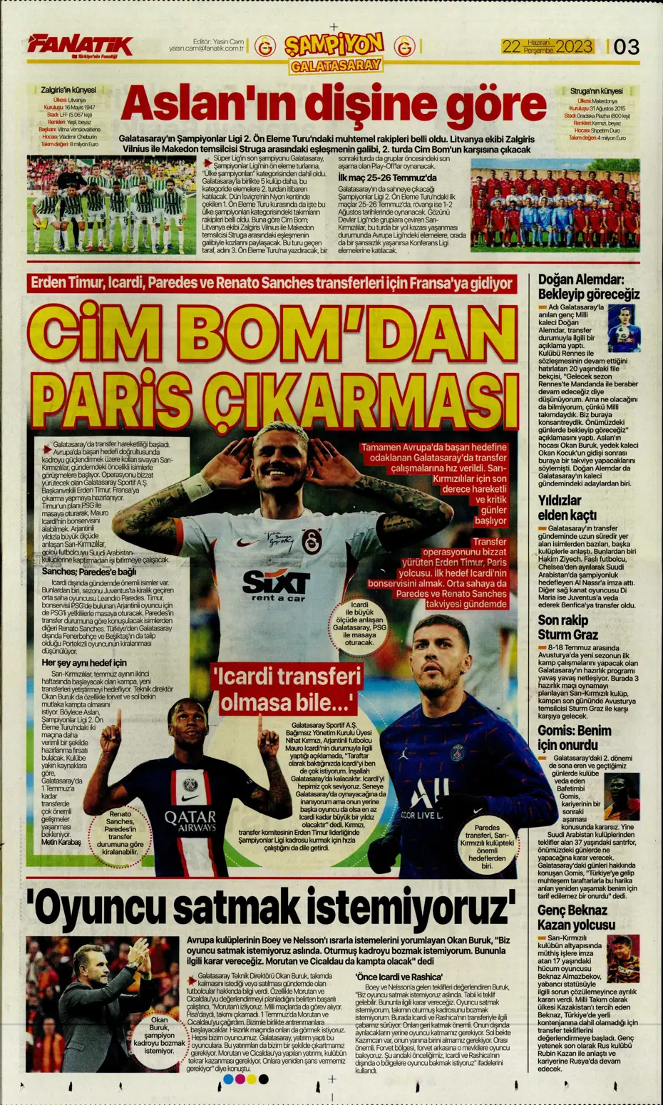 "Aslan'a süper golcü" | Sporun manşetleri (22 Haziran 2023) - 3