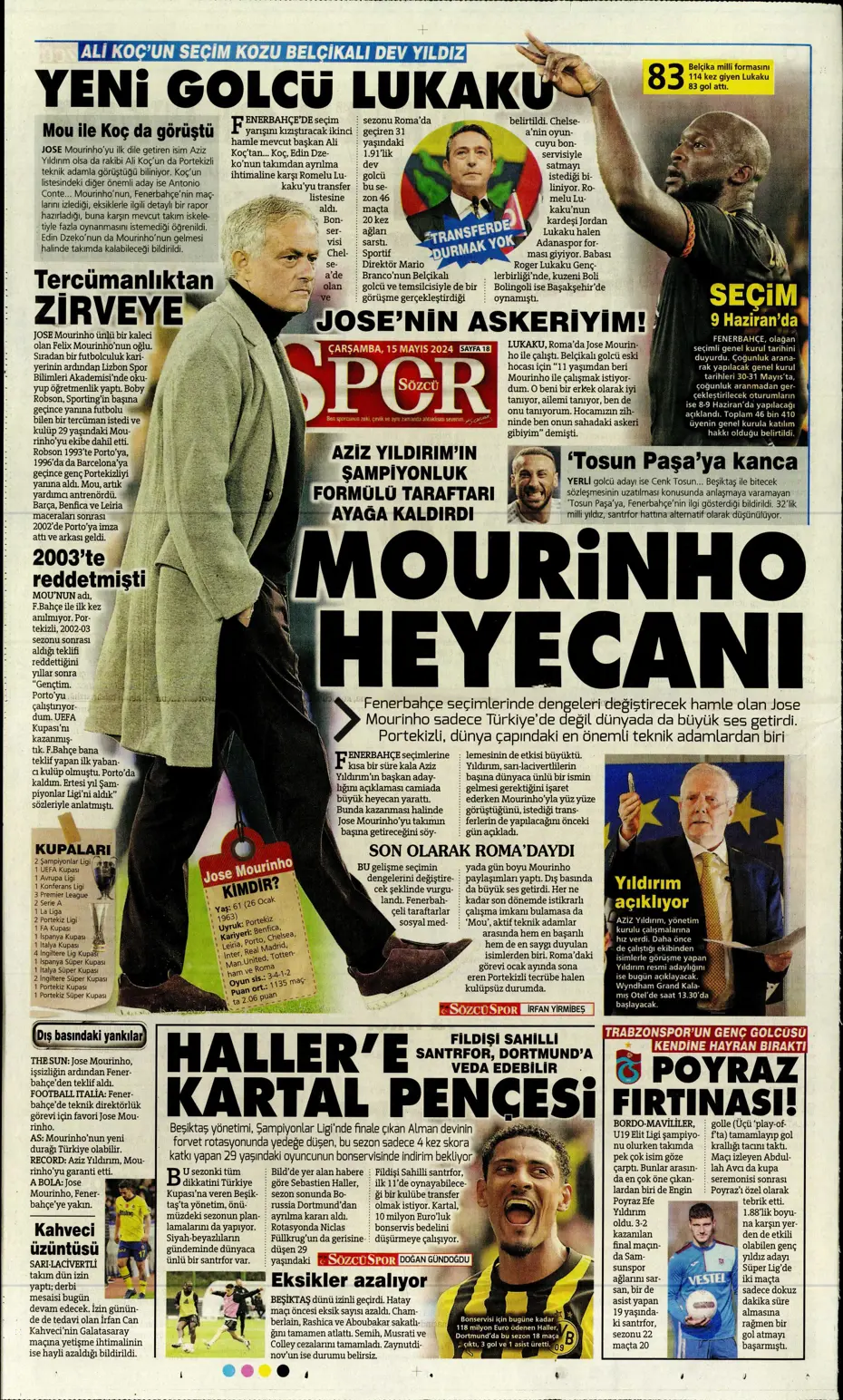 "Mourinho'ya 100 milyon euro" | Sporun manşetleri (15 Mayıs 2024) - 19