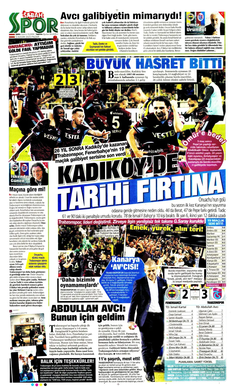 "Kadıköy'de tarihi fırtına" | Sporun manşetleri (5 Kasım 2023) - 37