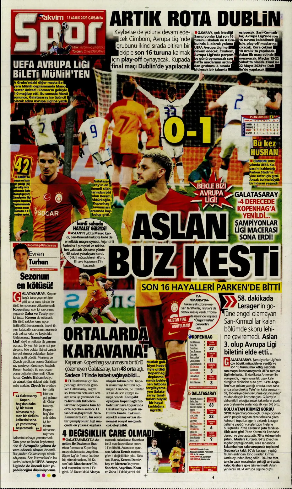 "Aslan'ın yeni yeri Avrupa Ligi" | Sporun manşetleri (13 Aralık 2023) - 29