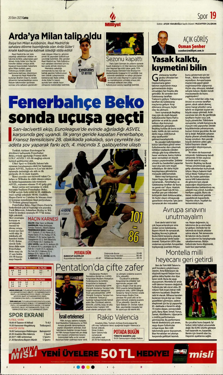 "Derbinin kilidini açacak anahtarlar" | Sporun manşetleri (20 Ekim 2023) - 22