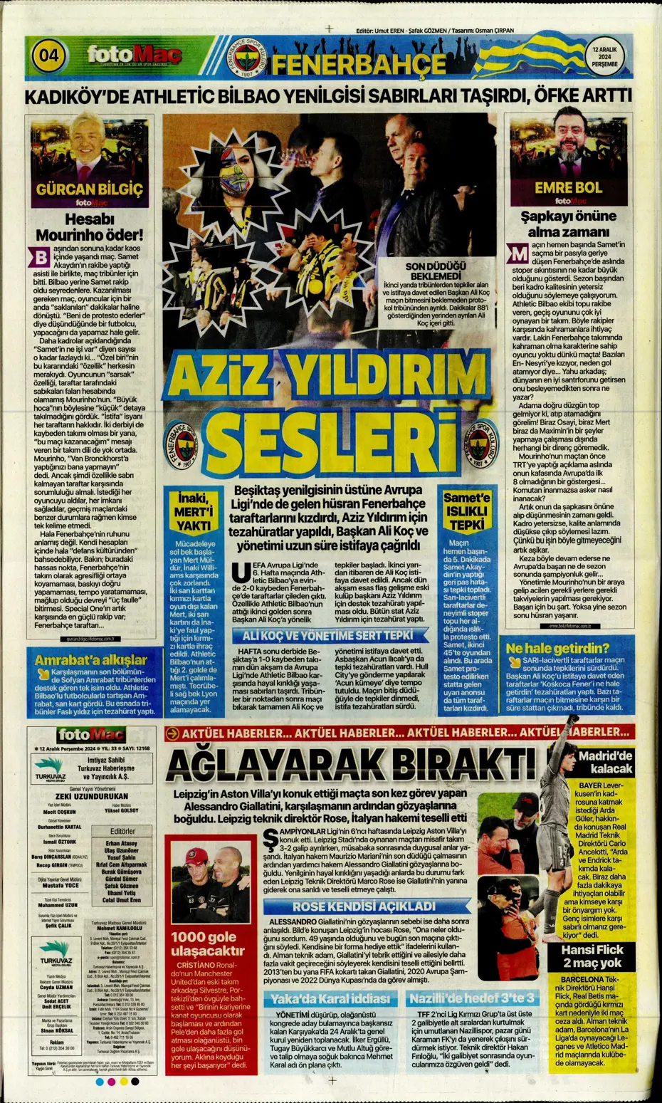 "Fenerbahçe'ye boğa darbesi" | Sporun manşetleri - 8