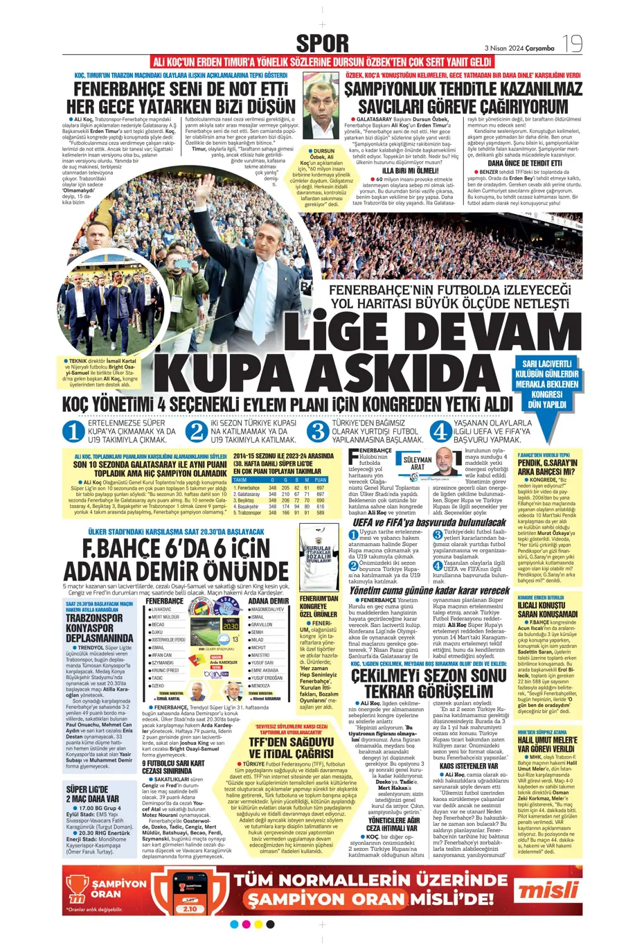 "Lige devam, kupa askıda" | Sporun manşetleri (3 Nisan 2024) - 42