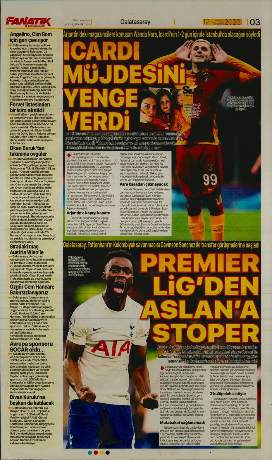 "Icardi'nin yanına 4 dev transfer daha" | Sporun manşetleri (12 Temmuz 2023) - 6
