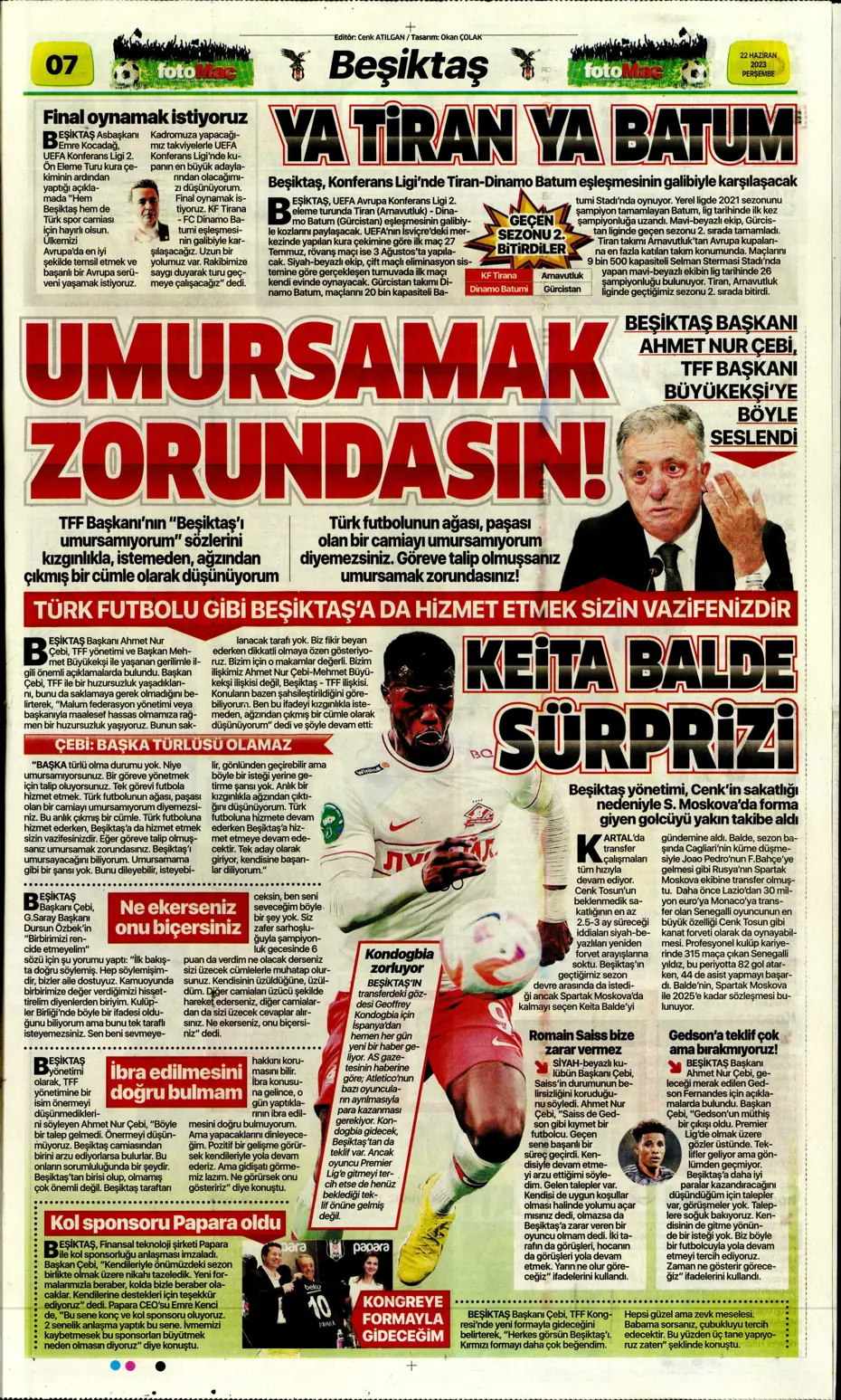 "Aslan'a süper golcü" | Sporun manşetleri (22 Haziran 2023) - 9