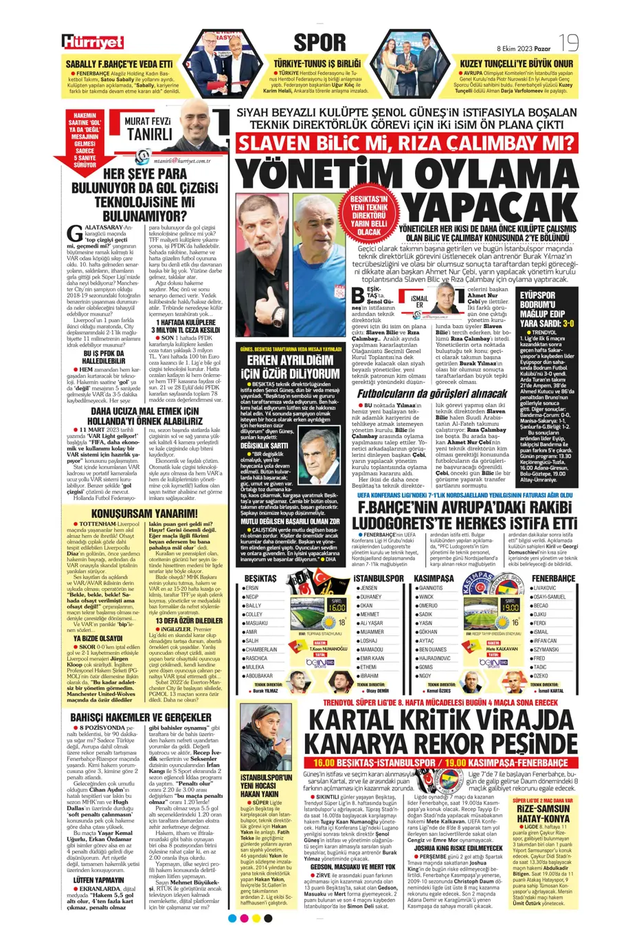 "Bjelica gidiyor, Avcı geliyor" | Sporun manşetleri (8 Ekim 2023) - 20