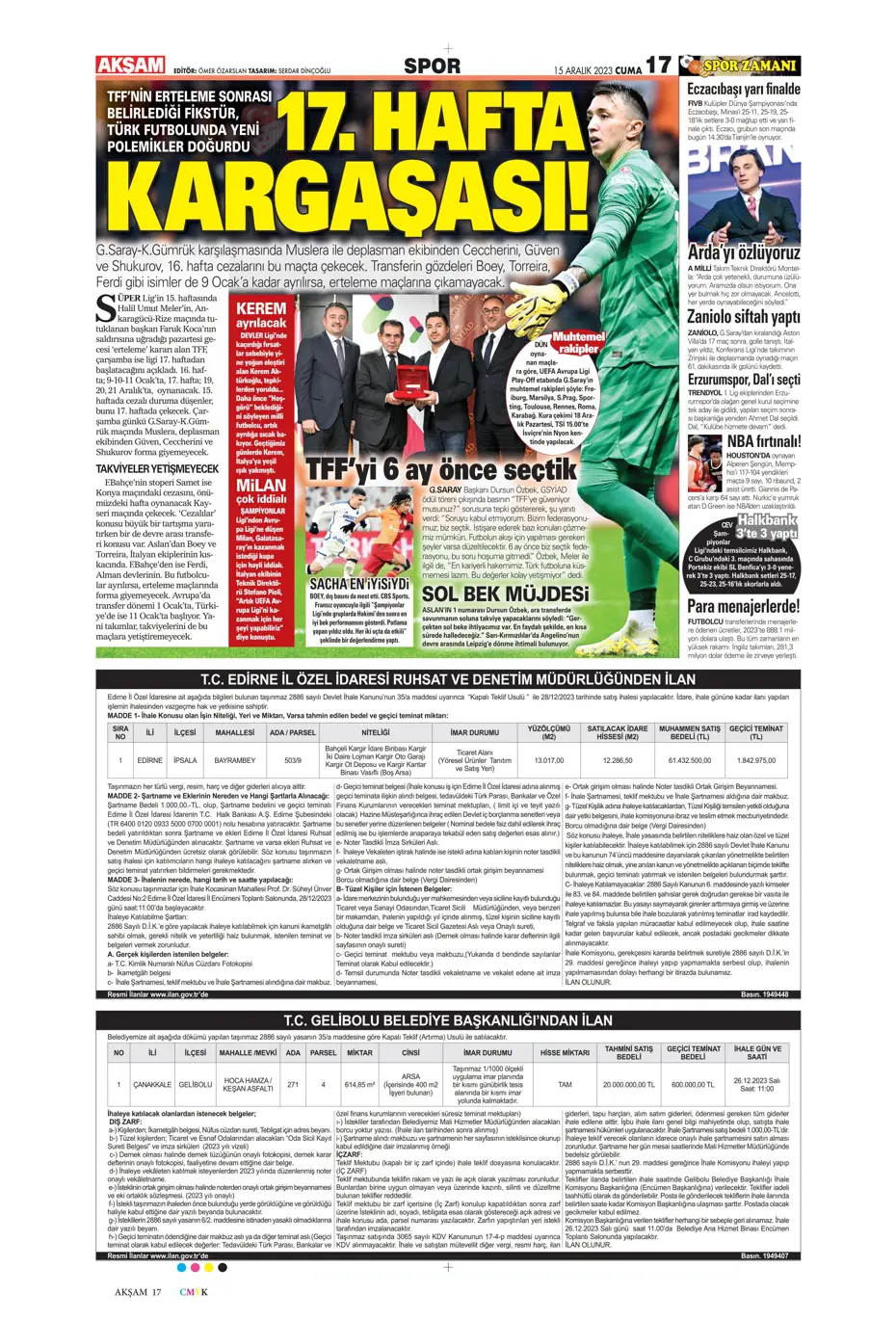 "Aslan'dan Jorginho bombası" | Sporun manşetleri (15 Aralık 2023) - 3