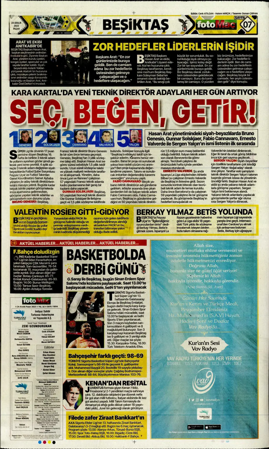 "Flick takımı görünce vazgeçti" | Sporun manşetleri (24 Aralık 2023) - 16