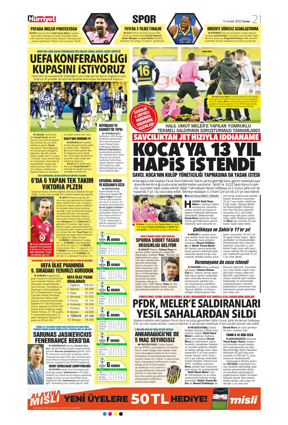 "Aslan'dan Jorginho bombası" | Sporun manşetleri (15 Aralık 2023) - 22