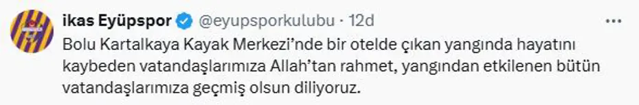 Spor kulüpleri, Kartalkaya'daki yangında hayatını kaybeden vatandaşlar için başsağlığı mesajı yayımladı - 8