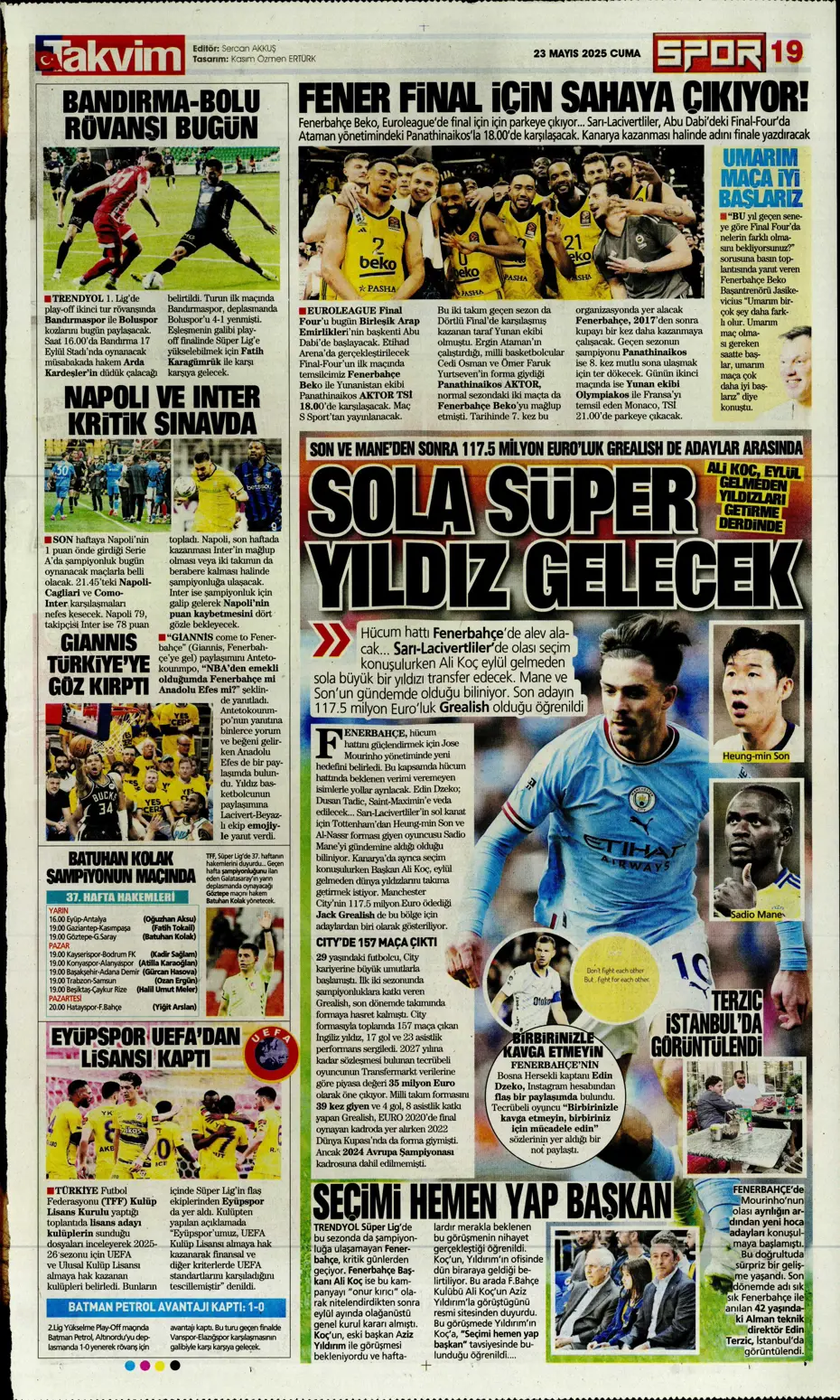 "Fenerbahçe'de sola süper yıldız: Jack Grealish" | Sporun manşetleri - 28