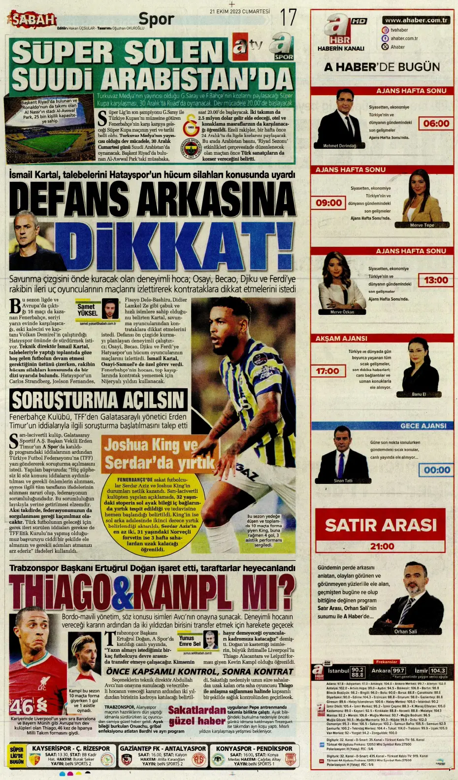 "Ateş gibi derbi" | Sporun manşetleri (21 Ekim 2023) - 15