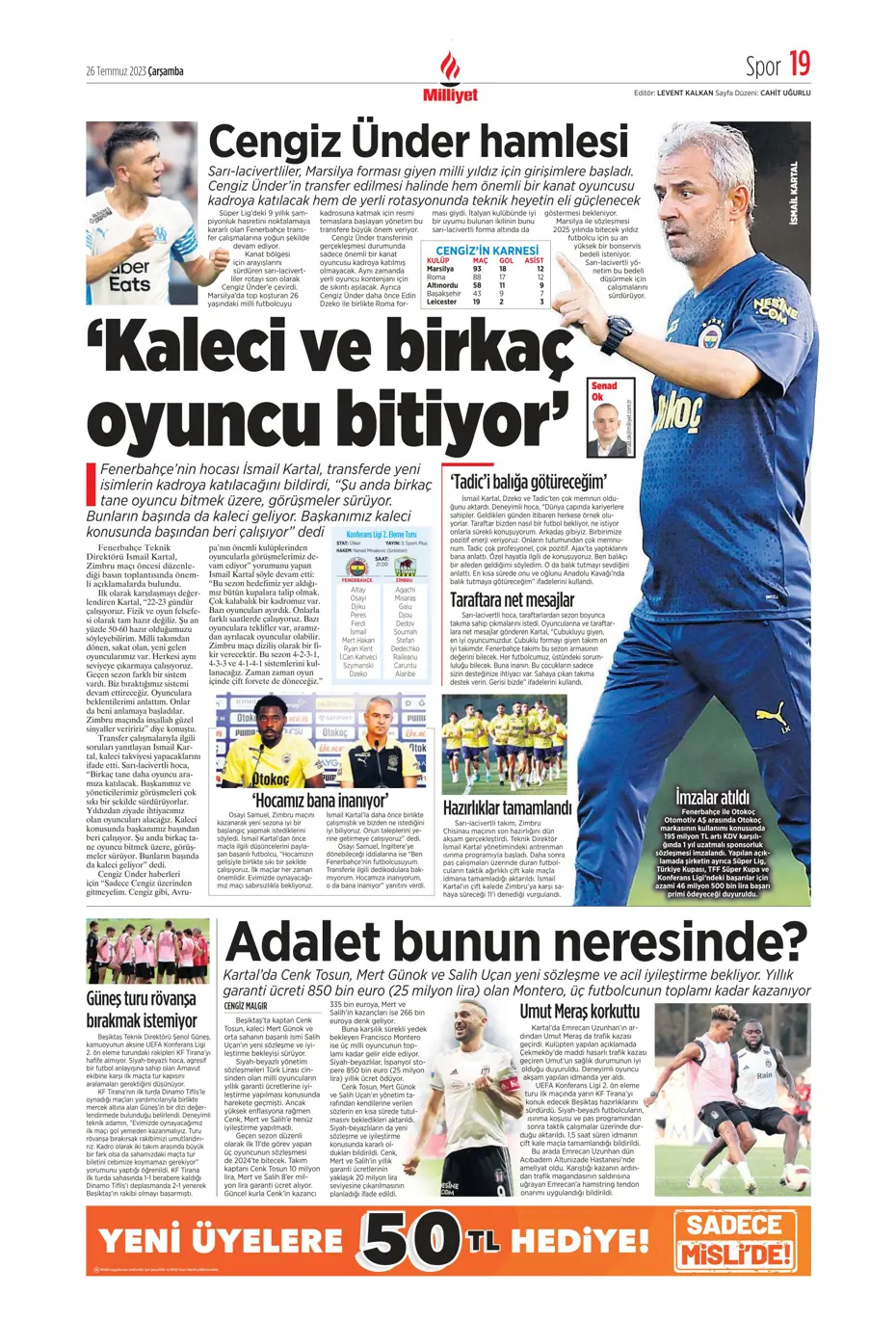 "Beşiktaş'ın istediği Rebic Fenerbahçe'ye" | Sporun manşetleri (26 Temmuz 2023) - 23