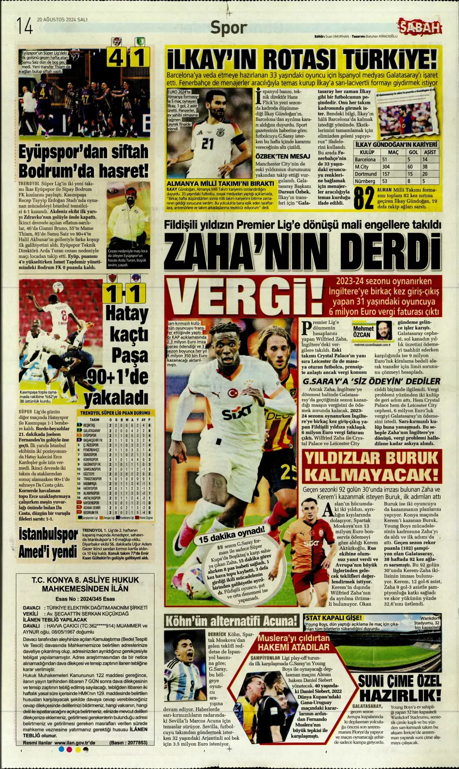 "Fenerbahçe'de değişim zamanı" | Sporun manşetleri (20 Ağustos 2024) - 26