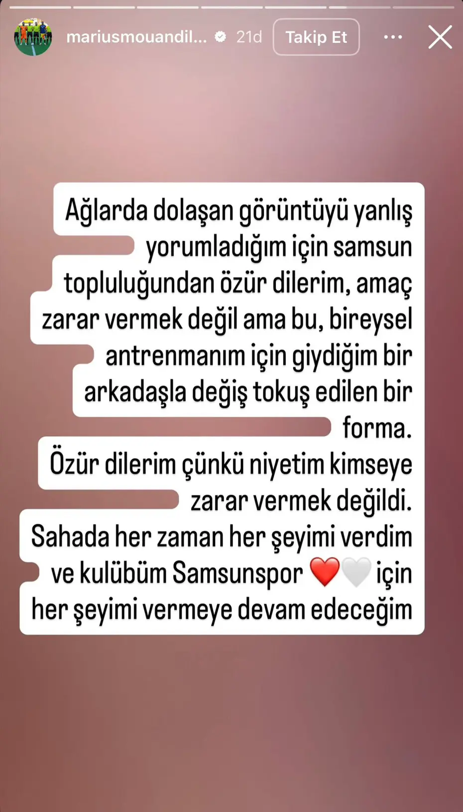 Samsunspor'un yıldızı Mouandilmadji kıyameti koparan paylaşımı için özür diledi: "Farklı yorumladınız" - 3