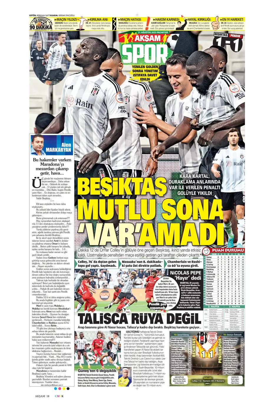 "Kara Kartal'a 90+4'te şok" | Sporun manşetleri (21 Ağustos 2023) - 2