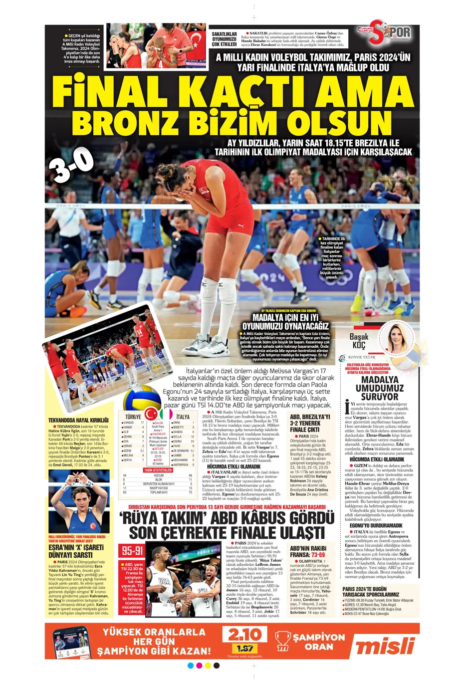 "Sahne şampiyonun" | Sporun manşetleri (9 Ağustos 2024) - 19