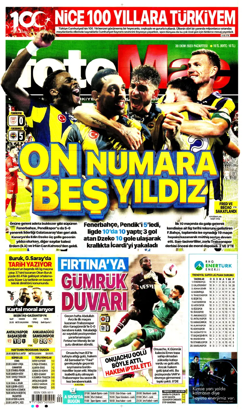 "Fenerbahçe kasırgası" | Sporun manşetleri (30 Ekim 2023) - 8