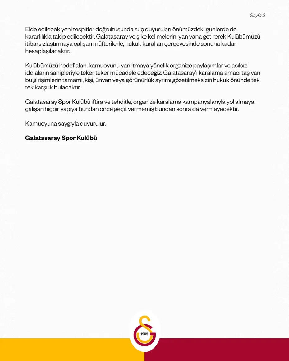 Galatasaray sosyal medyadaki 18 hesabın kullanıcıları hakkında suç duyurusunda bulunduğunu bildirdi - 5