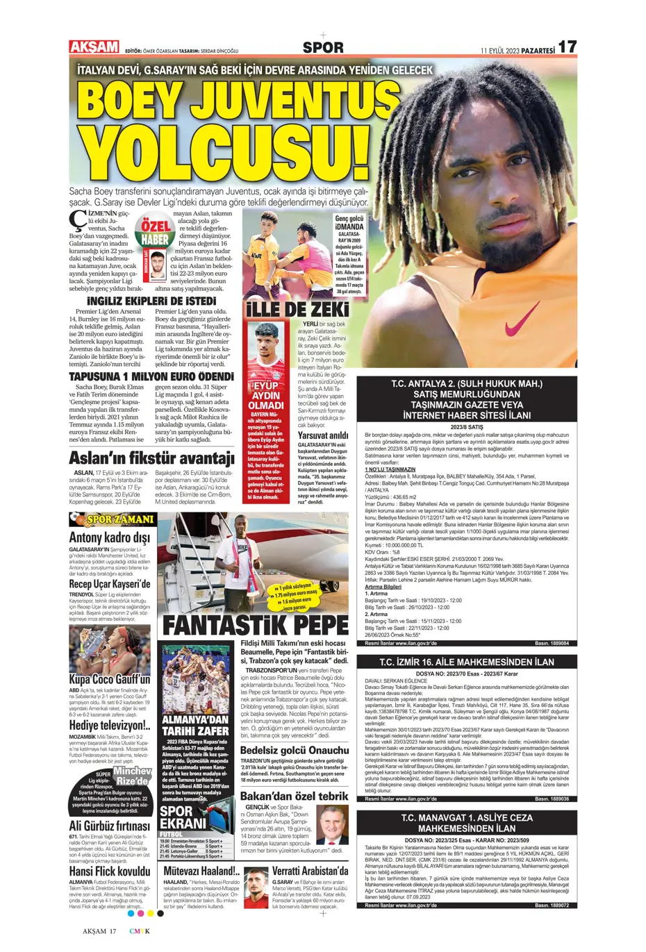"Sacha Boey, İtalya yolcusu" | Sporun manşetleri (11 Eylül 2023) - 3 "Sacha Boey, İtalya yolcusu" | Sporun manşetleri (11 Eylül 2023) - 3