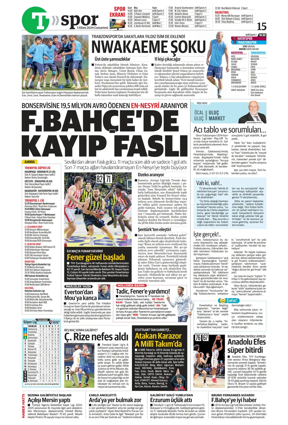 "Mourinho radara girdi" | Sporun manşetleri (5 Ekim 2024) - 37