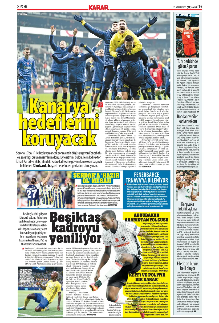 "Aslan'ın yeni yeri Avrupa Ligi" | Sporun manşetleri (13 Aralık 2023) - 19
