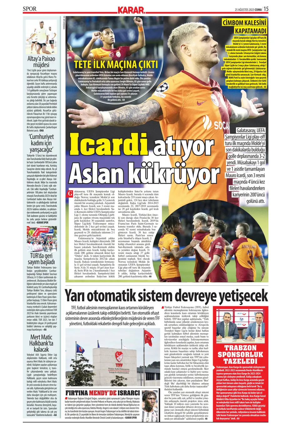 "Fenerbahçe'den 5'i 1 yerde" | Sporun manşetleri (25 Ağustos 2023) - 26