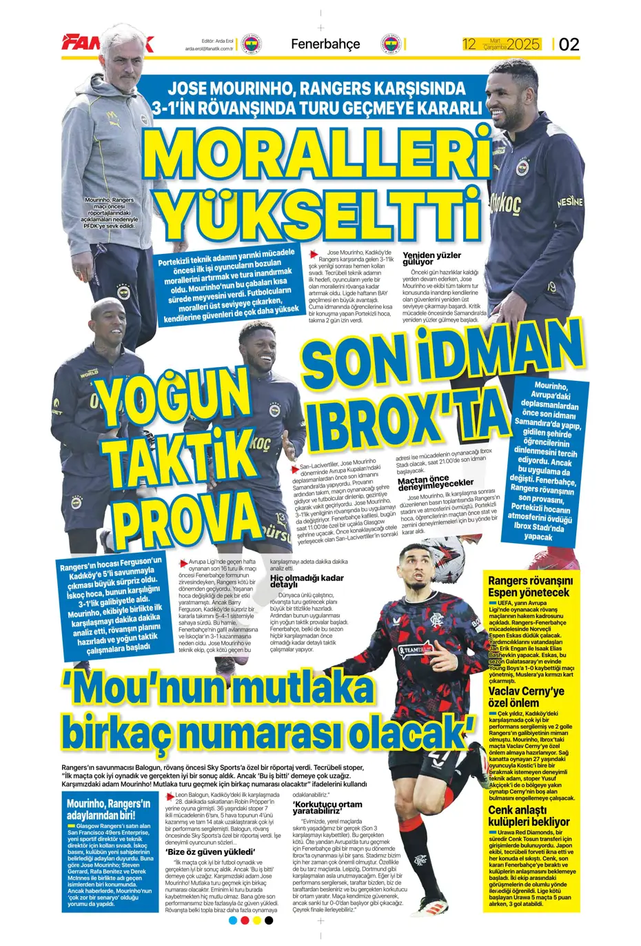 "Mourinho'nun Rangers stratejisi" | Sporun manşetleri - 4