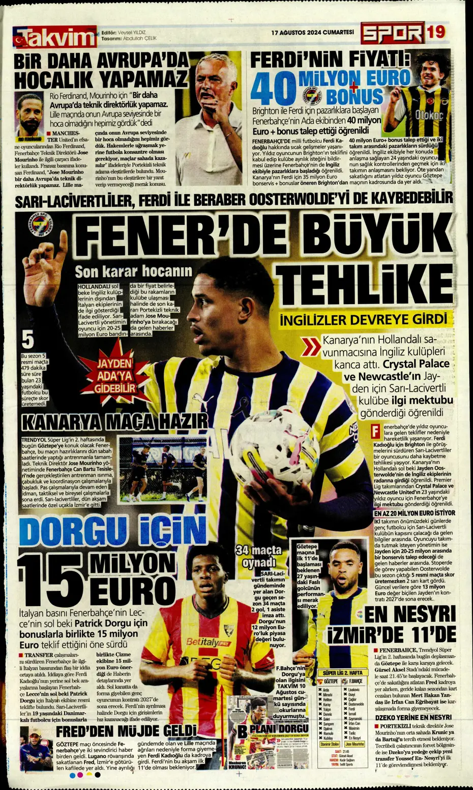 "Fenerbahçe, Fred'in alternatifini buldu" | Sporun manşetleri - 36 "Fenerbahçe, Fred'in alternatifini buldu" | Sporun manşetleri - 36