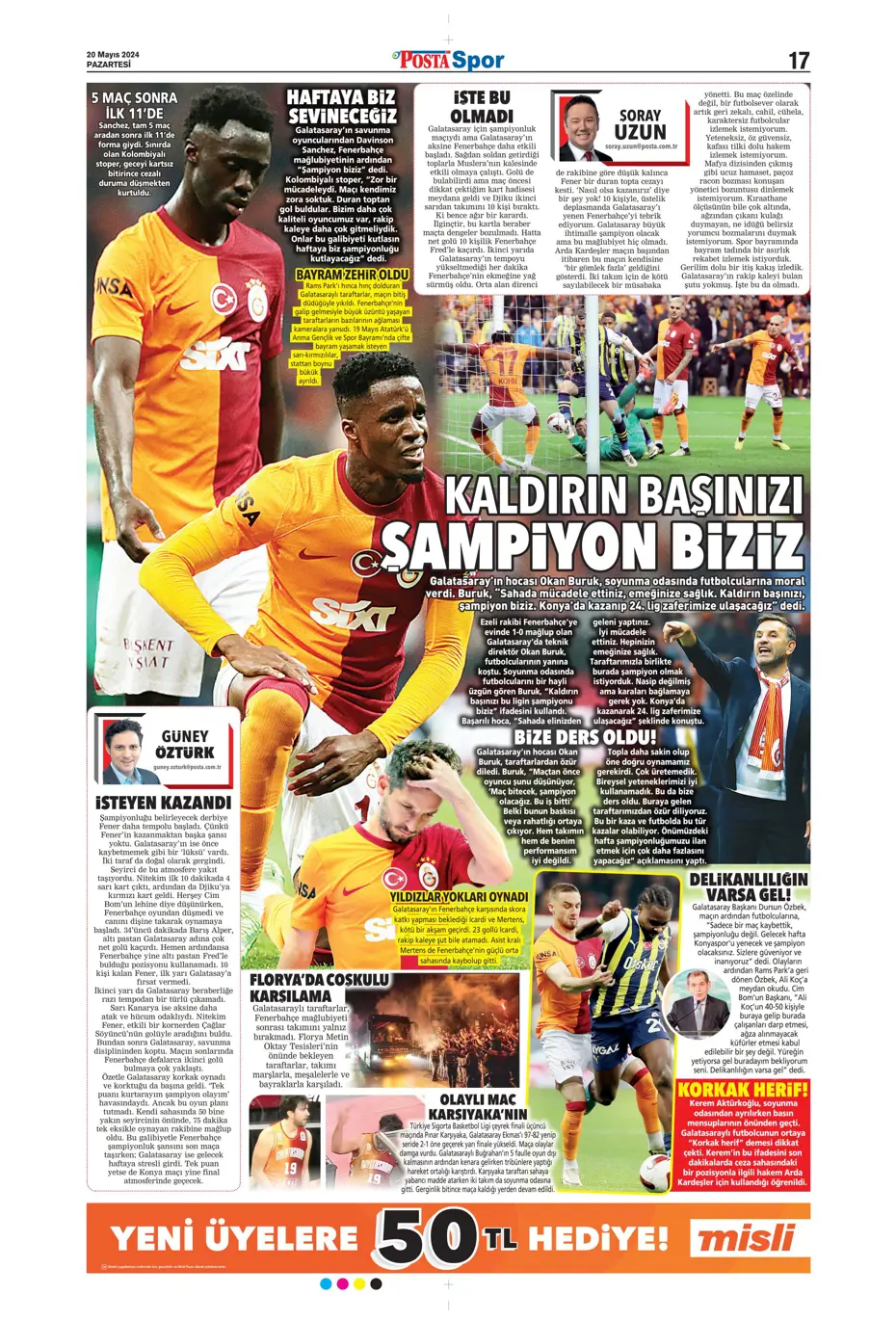 "F.Bahçe G.Saray'a bayramı zehir etti" | Sporun manşetleri (20 Mayıs 2024) - 17