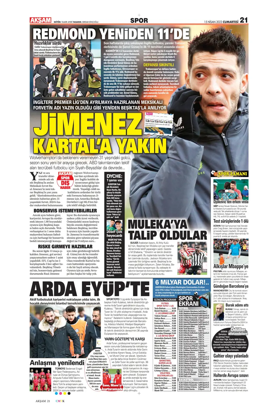"Ada'dan Kartal'a müjde" | Sporun manşetleri (15 Nisan 2023) - 2 "Ada'dan Kartal'a müjde" | Sporun manşetleri (15 Nisan 2023) - 2