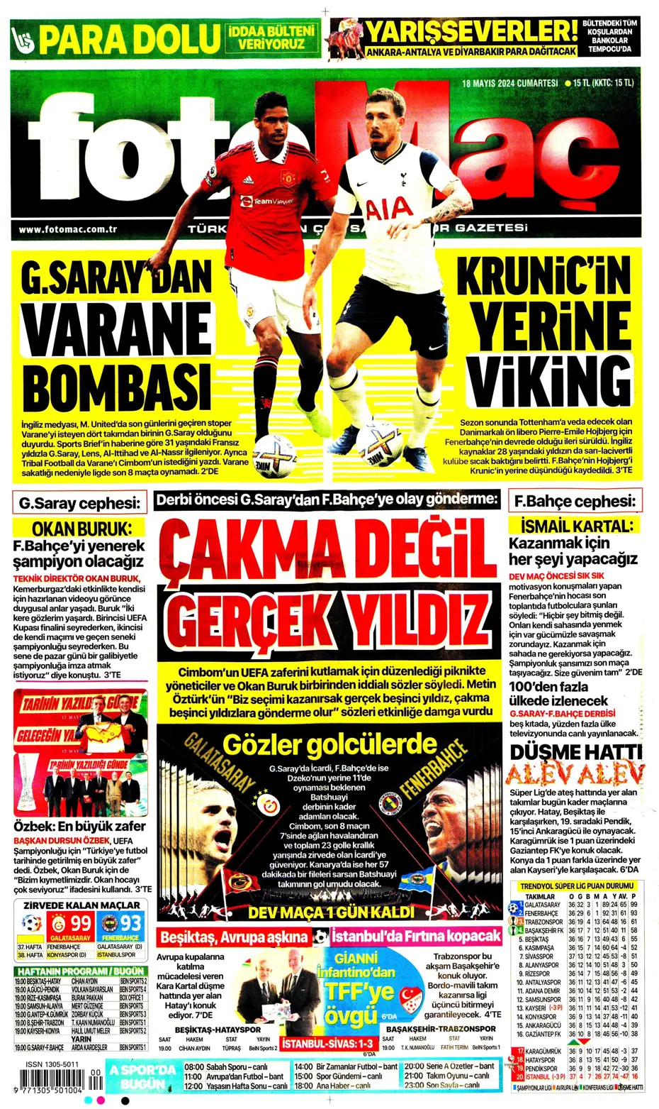 "Süper Lig'de cumartesi ateşi" | Sporun Manşetleri - 8 "Süper Lig'de cumartesi ateşi" | Sporun Manşetleri - 8