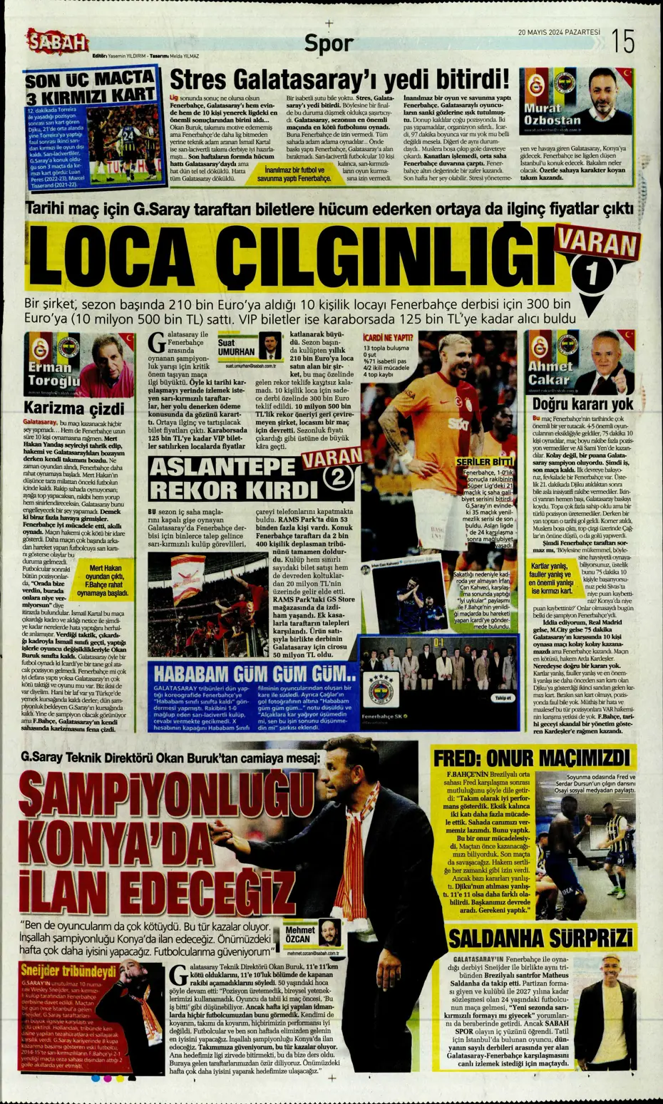 "F.Bahçe G.Saray'a bayramı zehir etti" | Sporun manşetleri (20 Mayıs 2024) - 19