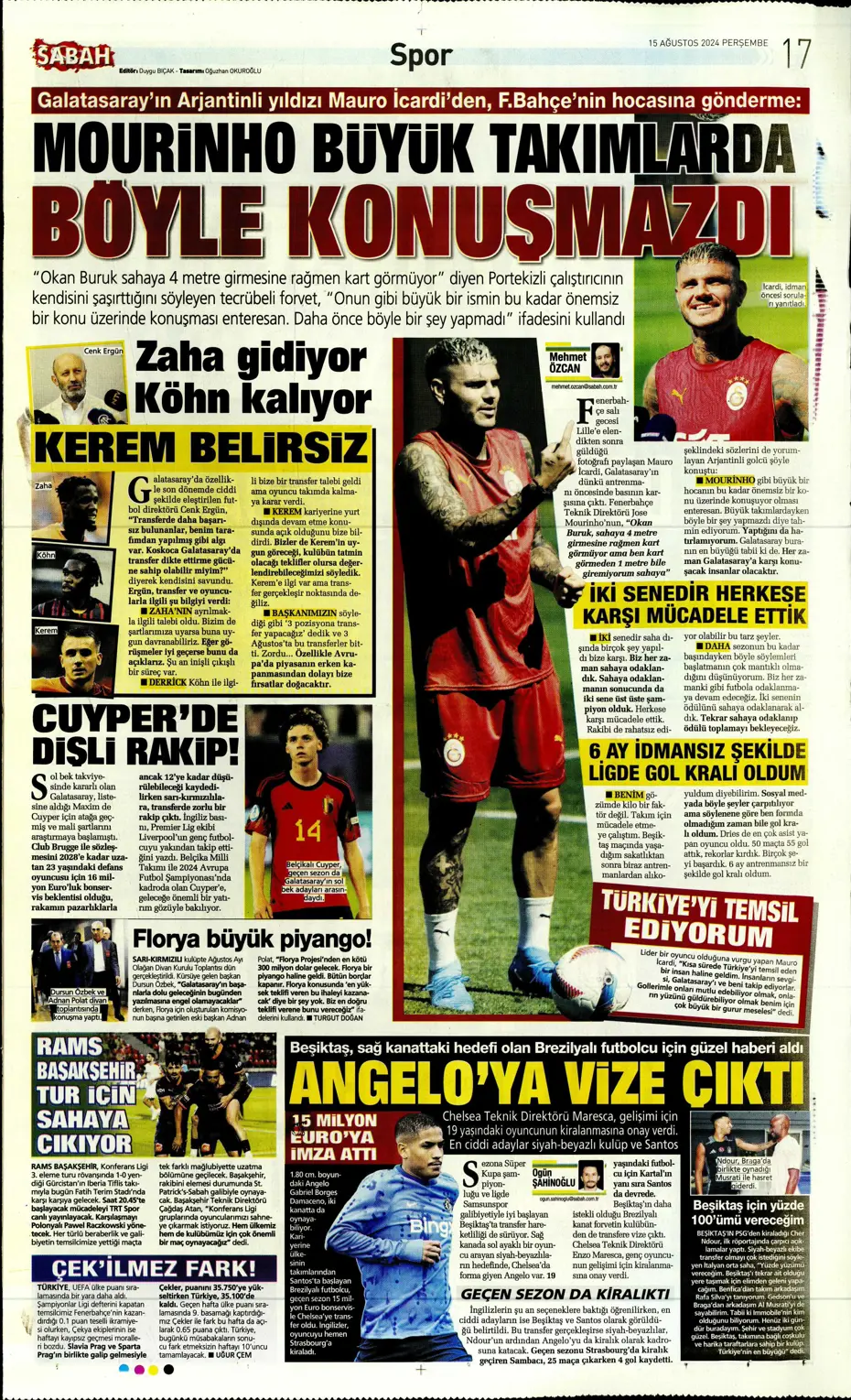 "Muci'yle yol ayrımı" | Sporun manşetleri (15 Ağustos 2024) - 30