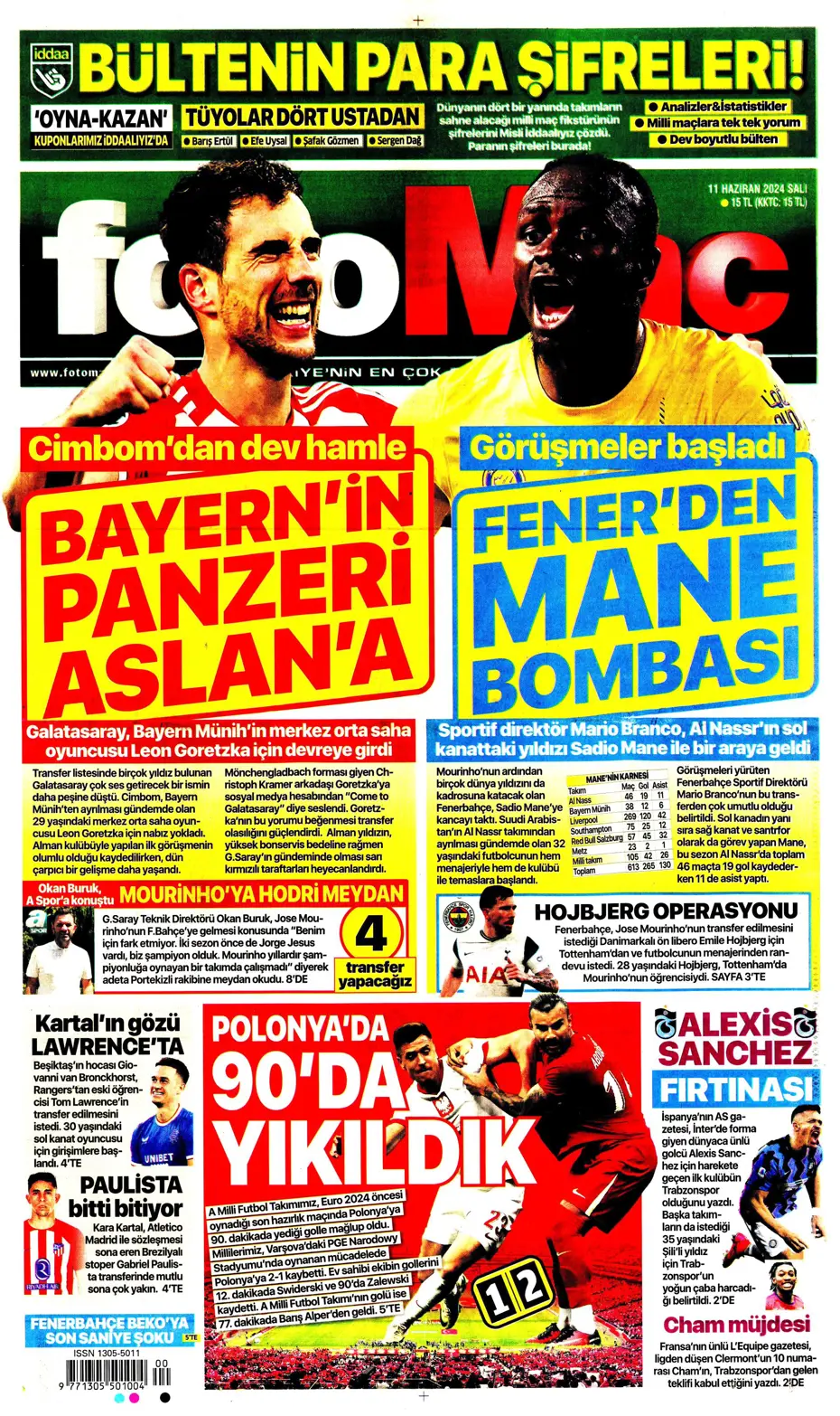 "Fenerbahçe çok ama çok büyük oynuyor'" | Sporun manşetleri (11 Haziran 2024) - 12 "Fenerbahçe çok ama çok büyük oynuyor'" | Sporun manşetleri (11 Haziran 2024) - 12