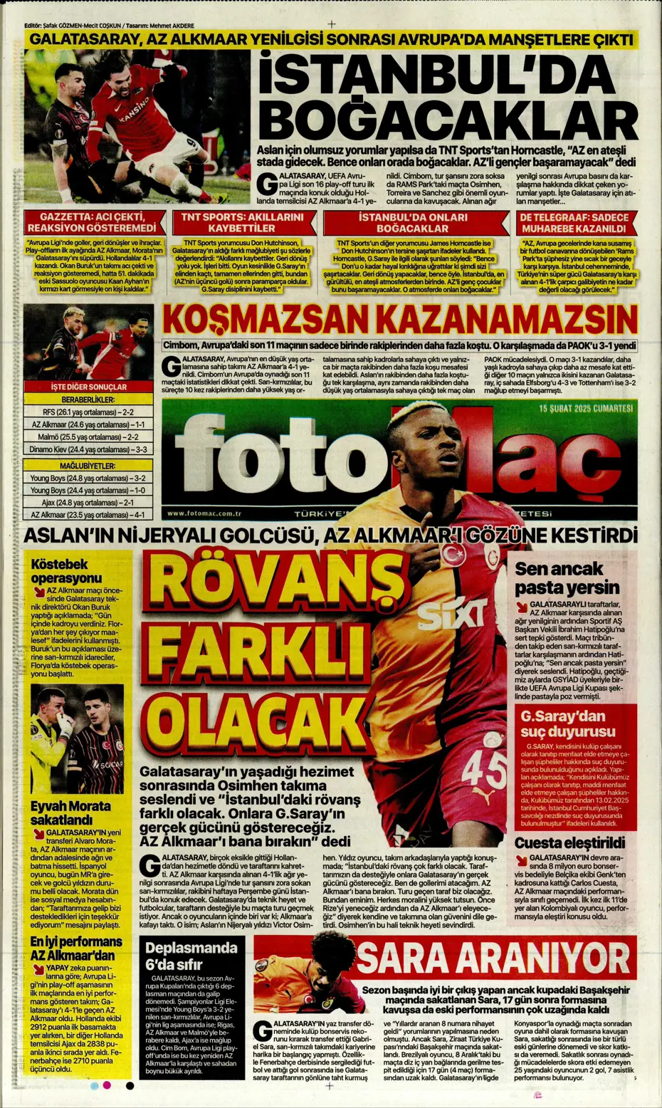 "Cimbom'da OHAL ilanı" | Sporun manşetleri (15 Şubat 2025) - 16