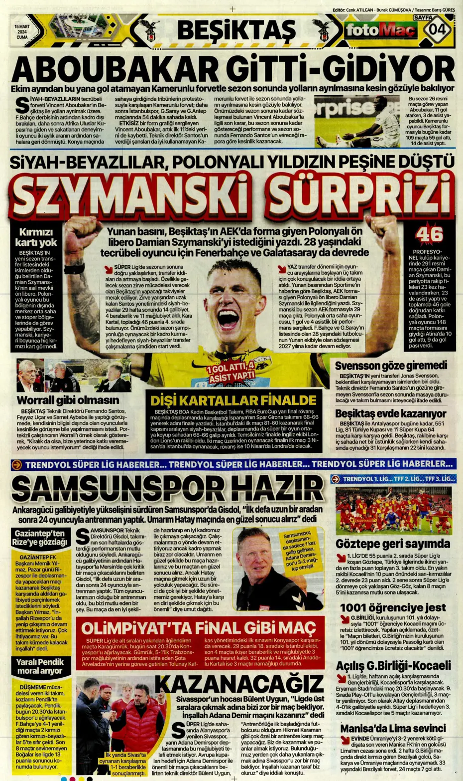 "Atina'ya 4 kaldı" | Sporun manşetleri (15 Mart 2024) - 10 "Atina'ya 4 kaldı" | Sporun manşetleri (15 Mart 2024) - 10