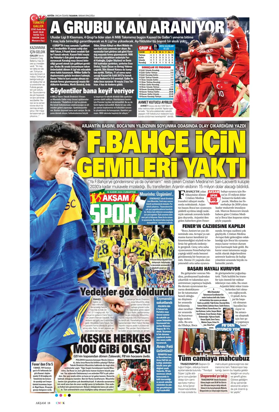 "Jorginho sürprizi" | Sporun manşetleri (16 Kasım 2024) - 3