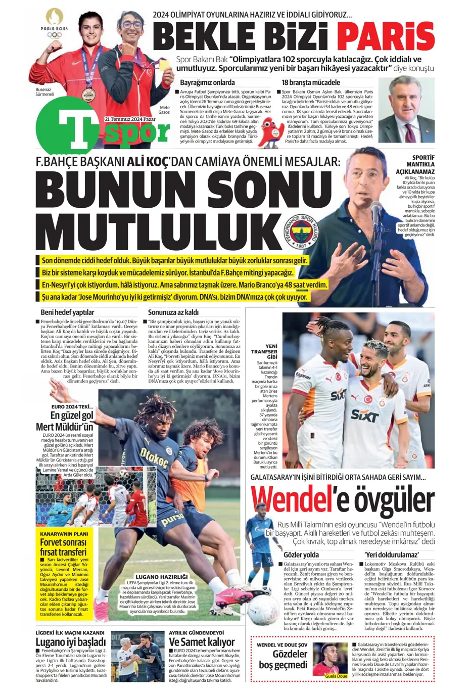 "Fenerbahçe'den Berge hamlesi" | Sporun Manşetleri (21 Temmuz 2024) - 38